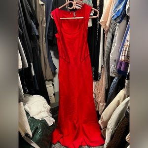Long red bandage material dress